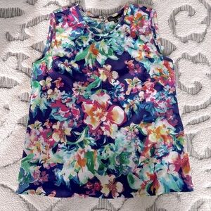 Dalia Blue  Floral Print Shell Blouse Top Sz S